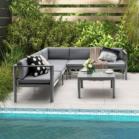 Outdoor Sofa Set with 6 Level Recline Feature in Grey