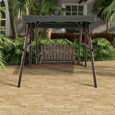 Wooden Garden Swing with Side Trays and Adjustable Canopy in Brown