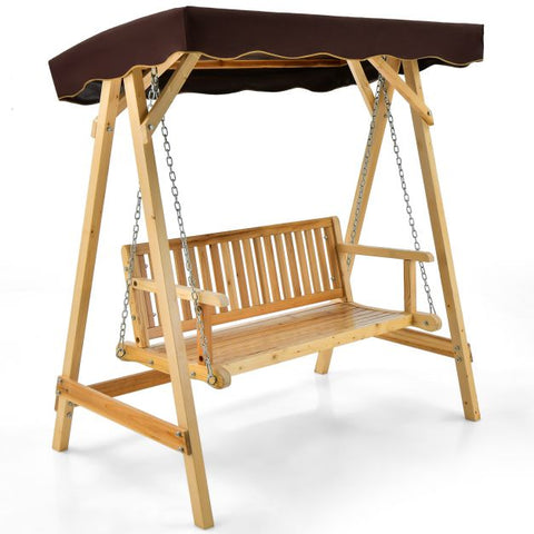 Oxford Fir Wood Garden Swing with Metal Chain and Adjustable Canopy