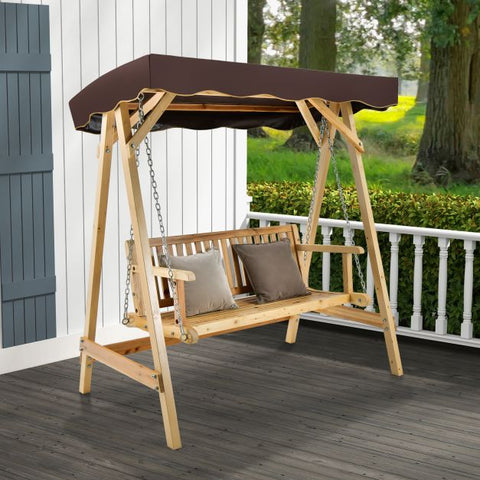 Oxford Fir Wood Garden Swing with Metal Chain and Adjustable Canopy