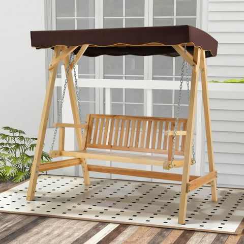 Oxford Fir Wood Garden Swing with Metal Chain and Adjustable Canopy