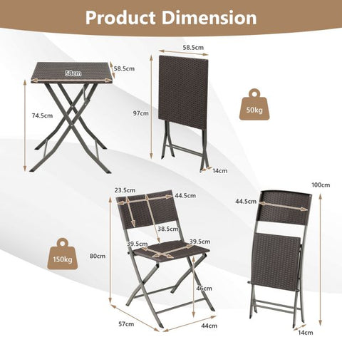 Vantage Garden Foldable Coffee Table and Chairs Bistro Set