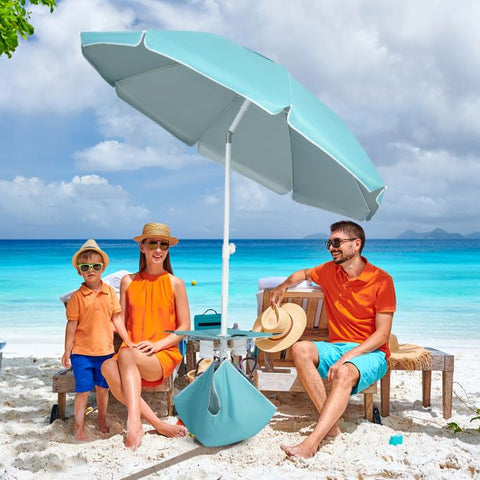 2M Beach Umbrella with Cup Holder Table and Sandbag