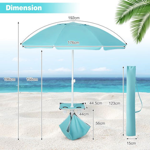 2M Beach Umbrella with Cup Holder Table and Sandbag