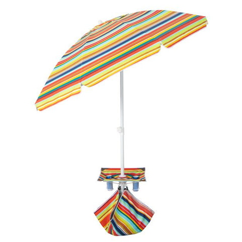 2M Beach Umbrella with Cup Holder Table and Sandbag
