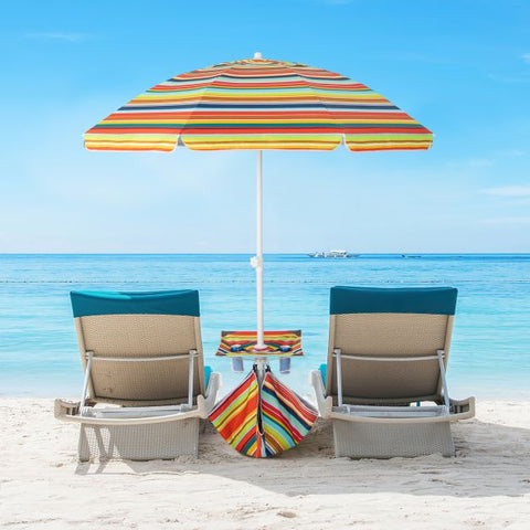 2M Beach Umbrella with Cup Holder Table and Sandbag