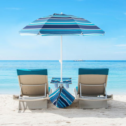 2M Beach Umbrella with Cup Holder Table and Sandbag