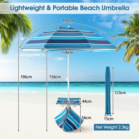 2M Beach Umbrella with Cup Holder Table and Sandbag
