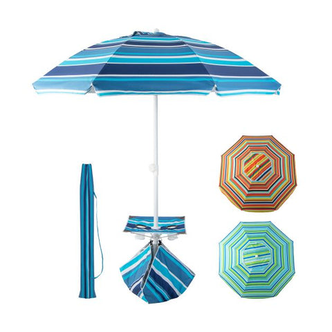 2M Beach Umbrella with Cup Holder Table and Sandbag