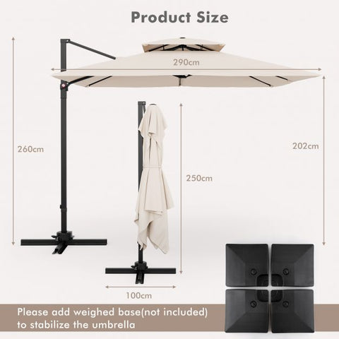 Dynamo 3m Square Cantilever Parasol with Full Rotation and Heavy-Duty Frame