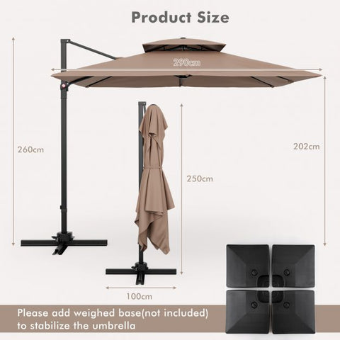 Dynamo 3m Square Cantilever Parasol with Full Rotation and Heavy-Duty Frame