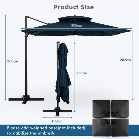 Dynamo 3m Square Cantilever Parasol with Full Rotation and Heavy-Duty Frame