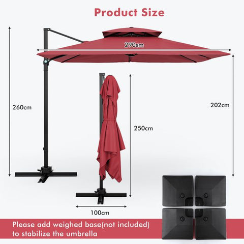 Dynamo 3m Square Cantilever Parasol with Full Rotation and Heavy-Duty Frame