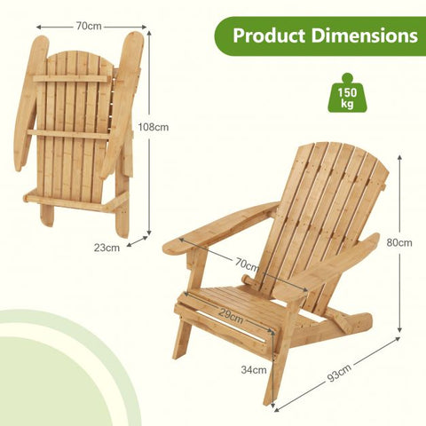 Bamboo Garden Foldable Adirondack Chair with Ergonomic Design and High Backrest