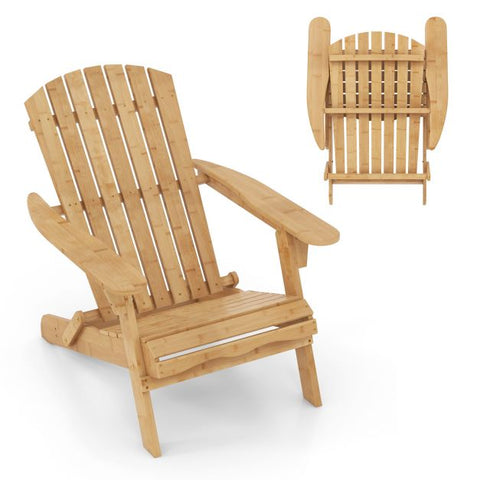 Bamboo Garden Foldable Adirondack Chair with Ergonomic Design and High Backrest