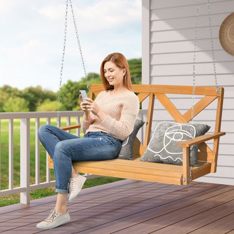 Wooden Porch Swing with Ergonomic Design