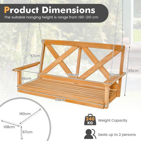 Wooden Porch Swing with Ergonomic Design