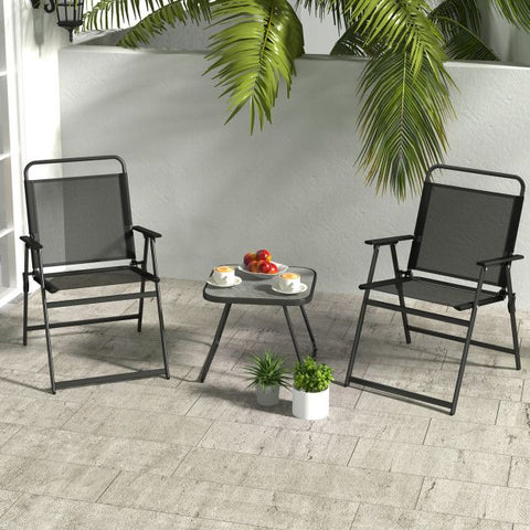 Garden Folding Conversation Set with Metal Frame and Ergonomic Design in Black