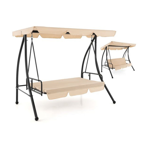 Sturdy Hammock Bench Swing with Cushions and Adjustable Canopy in Beige