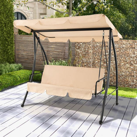Sturdy Hammock Bench Swing with Cushions and Adjustable Canopy in Beige