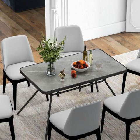 Outdoor Heavy Duty Metal Table with Marble-like Table-Top in Grey