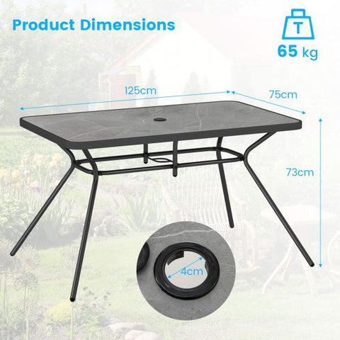 Outdoor Heavy Duty Metal Table with Marble-like Table-Top in Grey