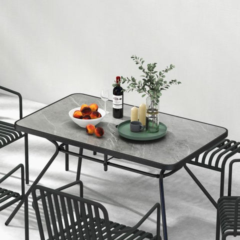 Outdoor Heavy Duty Metal Table with Marble-like Table-Top in Grey