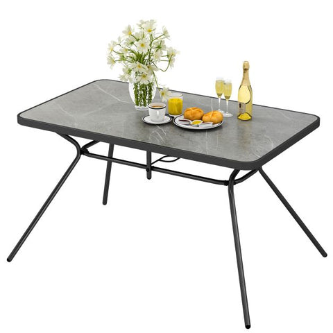 Outdoor Heavy Duty Metal Table with Marble-like Table-Top in Grey