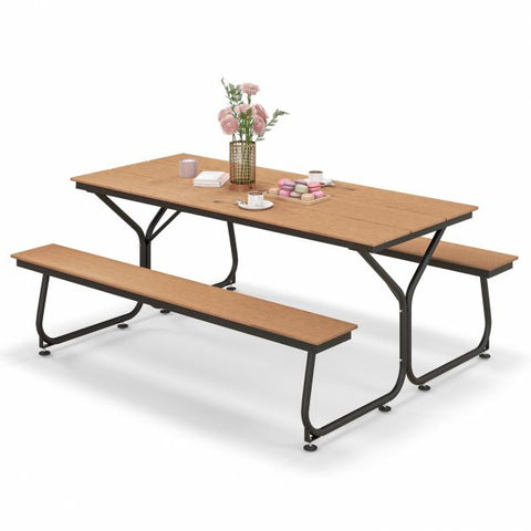 Outdoor Picnic Table and Bench set with Umbrella Hole