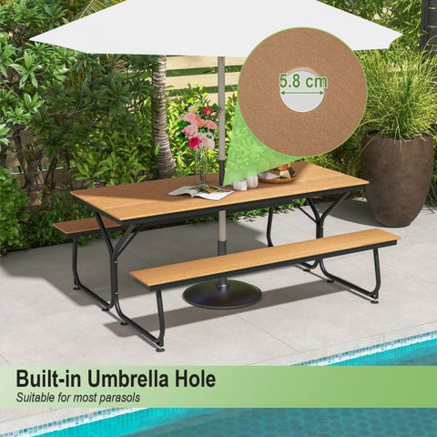 Outdoor Picnic Table and Bench set with Umbrella Hole