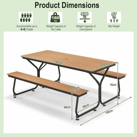 Outdoor Picnic Table and Bench set with Umbrella Hole