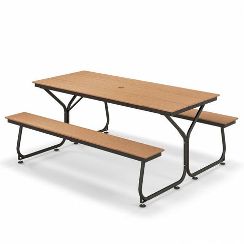 Outdoor Picnic Table and Bench set with Umbrella Hole