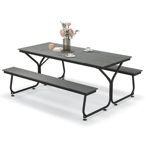 Outdoor Picnic Table and Bench set with Umbrella Hole