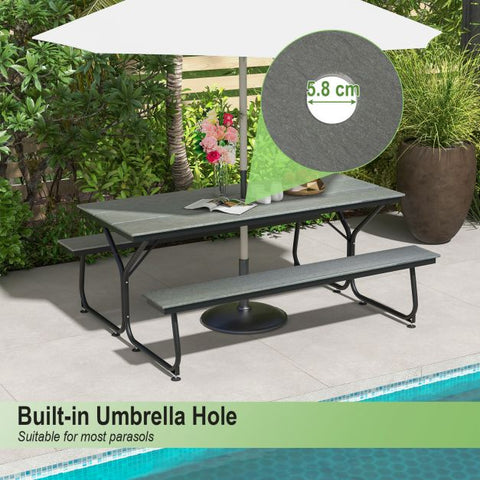 Outdoor Picnic Table and Bench set with Umbrella Hole