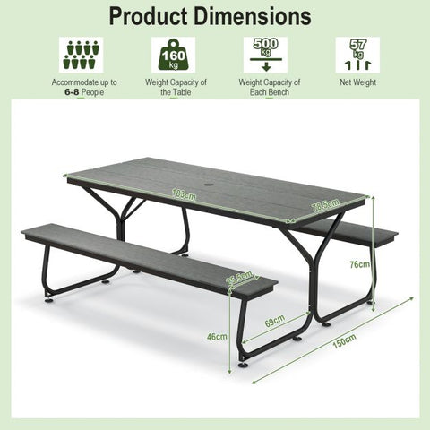 Outdoor Picnic Table and Bench set with Umbrella Hole