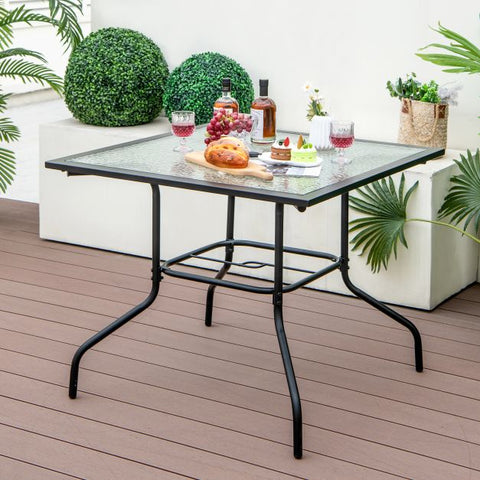 Garden Compact Tempered Glass Dining Table Top with Metal Frame and Umbrella Hole
