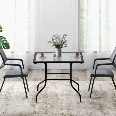 Garden Compact Tempered Glass Dining Table Top with Metal Frame and Umbrella Hole