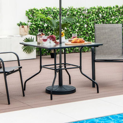 Garden Compact Tempered Glass Dining Table Top with Metal Frame and Umbrella Hole