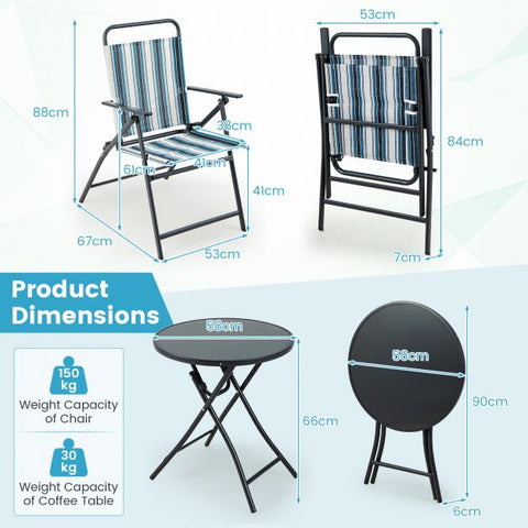 Compact Outdoor Folding Chair Set with Tempered Glass Table