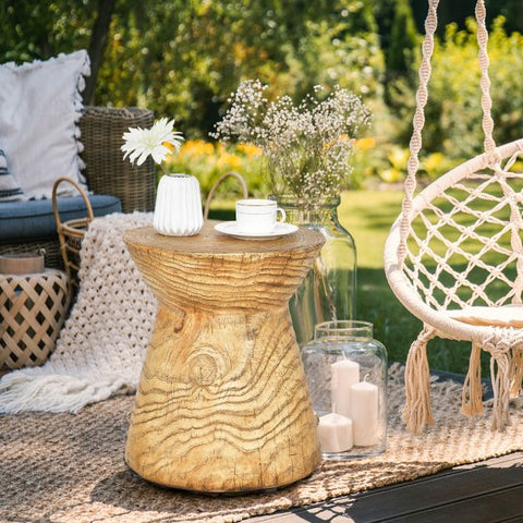 Garden Tree Stump Side Table with Adjustable Foot Pads