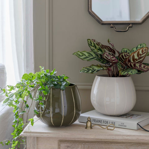 Elegant Handmade Striped Planter with Glaze Finish