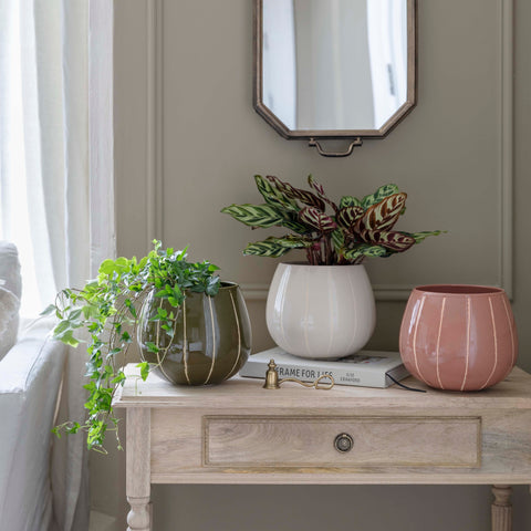 Elegant Handmade Striped Planter with Glaze Finish