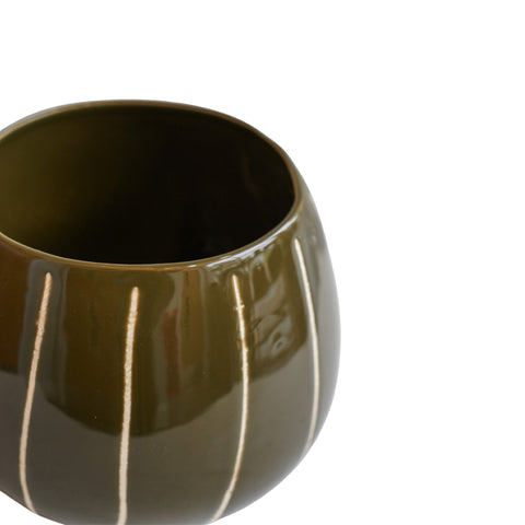 Elegant Handmade Striped Planter with Glaze Finish
