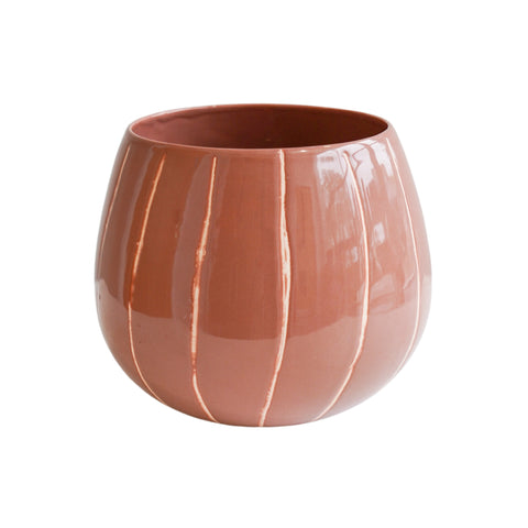 Elegant Handmade Striped Planter with Glaze Finish