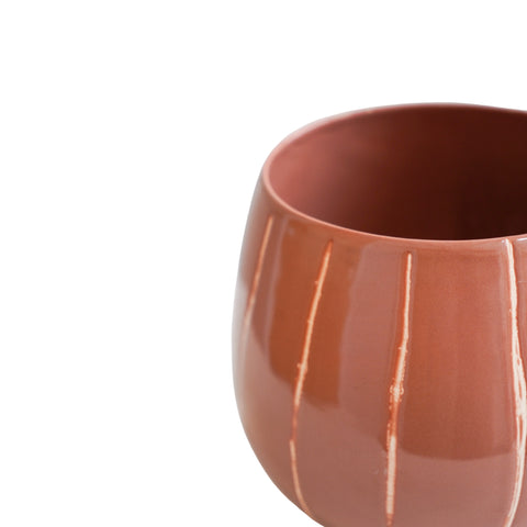 Elegant Handmade Striped Planter with Glaze Finish