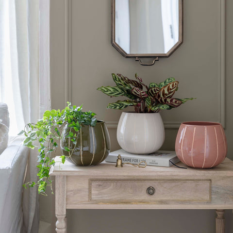 Elegant Handmade Striped Planter with Glaze Finish