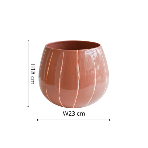 Elegant Handmade Striped Planter with Glaze Finish