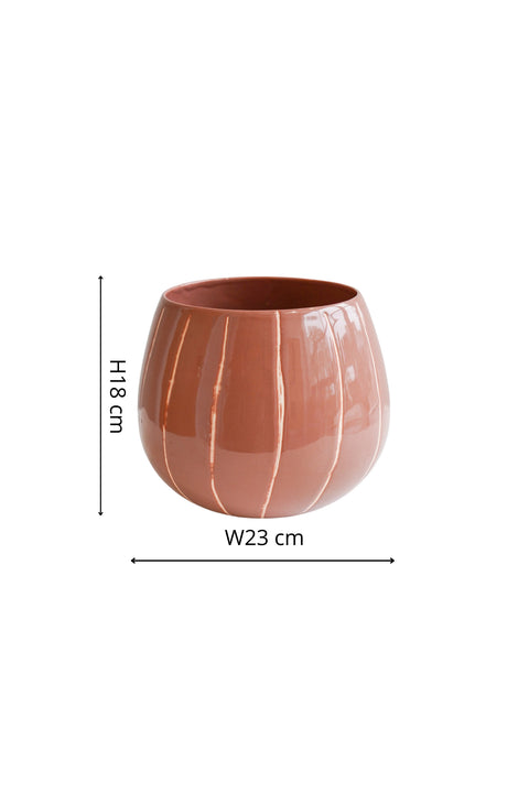 Elegant Handmade Striped Planter with Glaze Finish