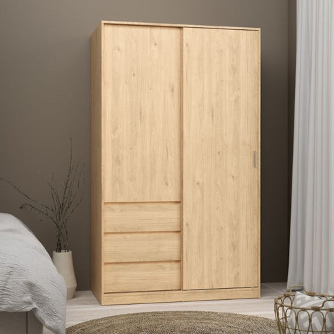 Contemporary and Elegant Hickory Oak Wardrobe with Sliding Door and Drawers