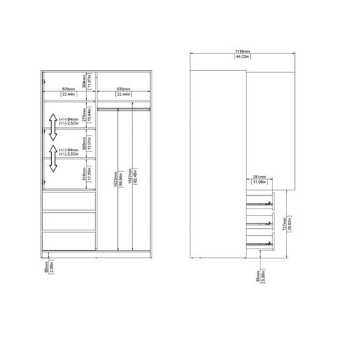 Contemporary and Elegant Hickory Oak Wardrobe with Sliding Door and Drawers
